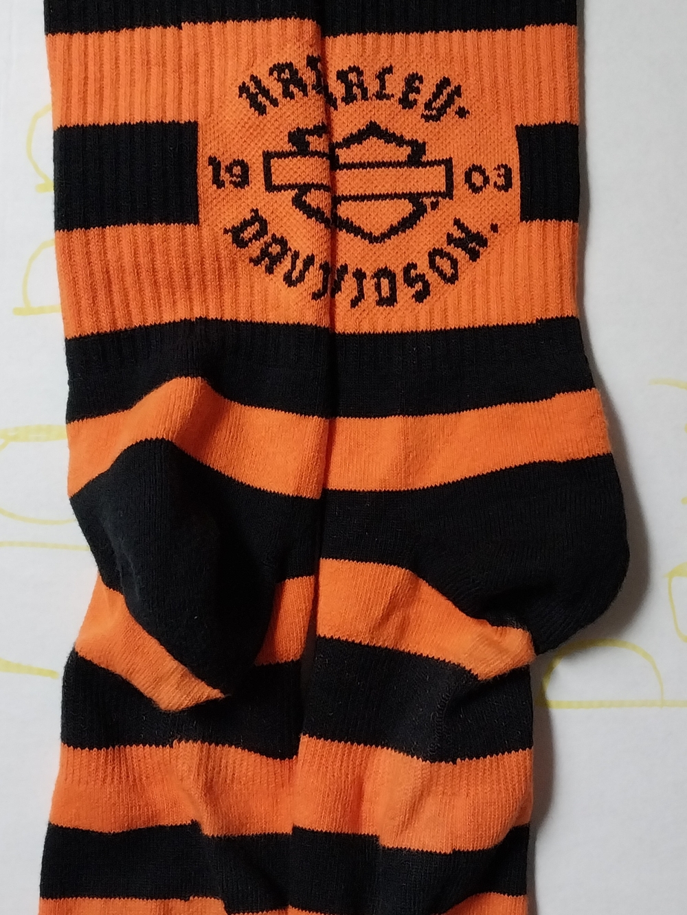 Harley-Davidson Black & Orange Striped Crew Socks with Logo - Picture 2 of 4